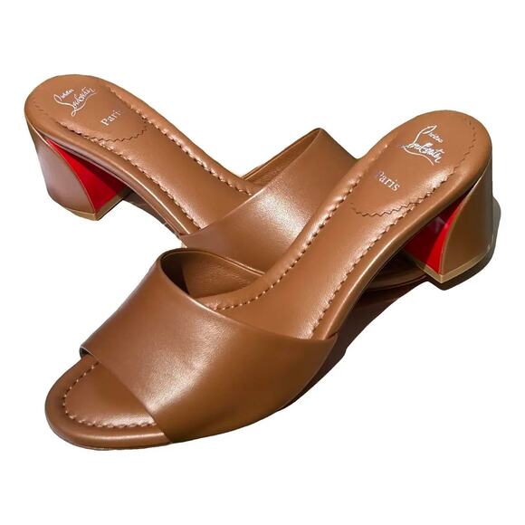 Christian Louboutin Jane 55 Leather Mules Brown Size 38.5  New in Box - Picture 1 of 7